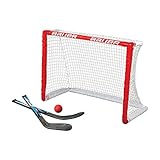 BAUER - Knee Hockey Tor Set inkl. Sticks & Ball I Outdoor-/Indoor Tor I Inline-Hockey I Tor für Hockeybälle & Pucks I Streethockey-Training I Feldhockey I inkl. 2 Mini Sticks & Schaumstoffball - Rot