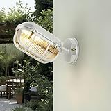 Licht-Erlebnisse Wandlampe außen Messing Glas E27 IP64 15,5 cm hoch klein Weiß Maritim Außenwandlampe Haus Balkon Außenleuchte Garten Hoflampe