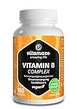 Vitamin B Komplex hochdosiert & vegan, 180 Tabletten für 6 Monate, B1, B2, B3, B5, B6, B7, B9, B12 Vitamine in einer Tablette, Natürliche Nahrungsergänzung ohne Zusatzstoffe, Made in Germany