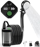 WADEO Tragbare Campingdusche Akku mit Pumpe, Camping Dusche mit wiederaufladbarem 6000-mAh-Akku, Mobile Duschen mit Duschkopf, für Camping Reisen Garten Wandern Autowaschen (Silbergrau, Typ C)