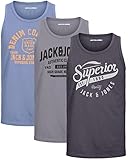 JACK & JONES Herren Tank-Tops | Sportliche und lässige ärmellose Shirts | Vielfältige Prints | Schmale Passform und atmungsaktive Baumwolle (3er Opt - 2 (3er Havka TT, L))