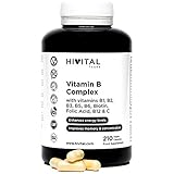 Vitamin-B-Komplex. 210 vegane Kapseln für eine 7-monatige Kur. Vitamin-B-Komplex mit B1, B2, B3, B5, B6, B12, Biotin, Folsäure und Vitamin C. Hergestellt von HIVITAL