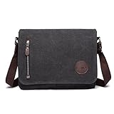 KONO Leinwand Laptop Messenger Taschen 13,5 Zoll Canvas Satchel Messenger Schultertasche Umhängetaschen für Herren Arbeits-Laptoptasche (Schwarz)