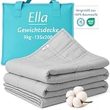Ella Gewichtsdecke 135x200 9kg - Anti Stress Therapiedecke - Schwere Decke aus 100% Baumwolle - Bettdecke für tiefen Schlaf & bessere Erholung, Weighted Blanket Für Männer, Frauen von 75-110kg, Grau