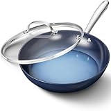 12 Zoll Antihaft-Bratpfanne mit Deckel, Keramikpfanne, Omelettpfanne, hitzebeständiger Griff, kompatibel, Pfanne mit Farbverlauf in Blau (26 cm – 35 cm/Blau)