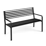 KOMFOTTEU 2 Sitzer Gartenbank, Parkbank mit Rückenlehne & Armlehnen, Sitzbank aus Metall bis 300 kg belastbar, Außenbank für Balkon Garten Terrasse, Schwarz (Modell 3, 127x56x82cm)