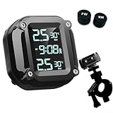 Reifendruckmonitor - Motorrad TPMS Kabellose Reifendrucküberwachung Auto Sicherheitsmonitor mit LCD Display & 2 Externe Sensoren - Reifendruckwächter Sensor Wasserdicht Einstellbarer Winkel