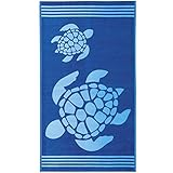 Delindo Lifestyle Frottee Strandtuch Tropical Turtle blau, 100% Baumwolle, Strandlaken ist 100x180 cm groß