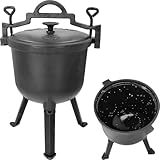 BROWIN® Gusseiserner Jagdkessel 330516 | 8 Liter | 40 cm Höhe | mit Griffen 32 cm Breite | Emailliert Kessel | Kesselgulasch | Outdoor Gulaschkessel mit Dreibein, Schraubdeckel & Standfüßen