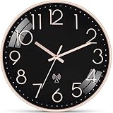 Ziprote Funkuhr Wanduhr Ohne TickgeräUsche Lautlos, 30cm Modern Funkwanduhr Wanduhr, für Schlafzimmer KüChe Schule Büro Zimmer Badezimmer (Schwarz)