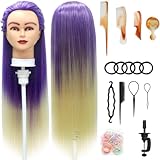 Trainingsköpfe, 28 Zoll Frisierkopf für Friseure, 100% Kunstfaser Haar Übungskopf, mit DIY Strickset und kostenlosen Tischklammern (ZiBai)