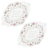 Jeffdad 2 Stück Spitze Platzset, Oval Dekorative Tischsets Spitzendeckchen Placemat Blume Matte Häkeldeckchen Abwaschbar für Küche Esszimmer Camping Dekoration(45 x 30 cm)