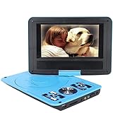 Tragbarer DVD-Player, 6,8 Zoll HD / 270 ° Rotation Kinder Mobiler DVD-TV-Player/UKW-Radioempfänger/Kartenleser/Gameplay, Eingebauter 1500-mAh-Akku, für Heimauto Im Freien(EU-blau)