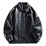 Herren Frühling und Herbst Lederjacke Stehkragen mit Taschen Baseball Anzug Trend Jacke Jacke Tops Marseille Herren (Black-B, XL)