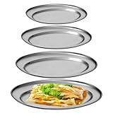 SUNOYA 4 Stück Servierplatte Edelstahl Serviertablett Oval Tablett Pizzablech Grillschale Tablett Oval Zum Servieren Für Outdoor Camping Picknick Home Party Schlemmerplatte (Silber)