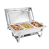 3 * 3L Buffetwärmer, Warmhalteplatte mit Deckel Wasser Pfanne Speisewärmer Chafing Dishes Food Warmer für Buffets, Brunches, Catering, Partys