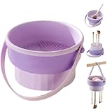 Pinselreiniger Make up,Forreen 3 in 1 Pinsel-Reinigungsbox Tragbares Silikon Make-up Pinsel Reinigungsmatte für Reinigen, Aufbewahren und Trocknen (Violett)