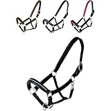 Marengos - Halfter Diamond aus Leder | Halfter für Pferde | Pferdehalfter mit farbig unterlegtem Nasenriemen & Genickstück | edles Lederhalfter | Pferde Zubehör in Schwarz | Warmblut