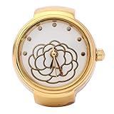 Acouto Uhren, Fingerring-Uhr mit Rundem Zifferblatt, Rosen-Blumenmuster, Damen-Finger-Quarzuhr (Gold)