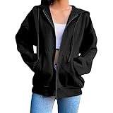 Sportjacken für Damen Sweatjacke Laufjacke Trainingsjacke mit Kapuze Lose Comfort Hoodie Jacke Reißverschluss Kapuzenpullover Übergangsjacke mit Taschen Sport Lässige Cardigan Mantel