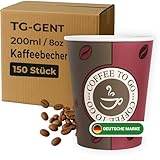 TG-GENT Kaffeebecher 200ml - 150 Stück | Auslaufsichere Kaffeebecher to go Einweg - Ideal für Heißgetränke wie Kaffee, Cappuccino oder Tee | Stabile Espressobecher bzw. Pappbecher als Einwegbecher