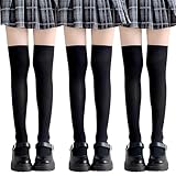 Zekexbe 3 Paar Overknee-Socken für Damen, Baumwolle, Mädchen, Oberschenkelhohe Socken, Kniestrümpfe für Frauen, Schuluniform, Cosplay, Alltag, Schwarz , Einheitsgröße