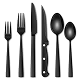 Terlulu 36 teiliges Edelstahl Besteckset mit Steakmesser Schwarz, Besteck Set 6 Personen, Elegantes Essbesteck Set mit Messer Gabel Löffel, Tafelbesteck für Haus/Party/Restaurant, Spülmaschinenfest