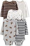 Simple Joys by Carter's Unisex Baby Long-Sleeve Bodysuit Pack of 5 Body, Bär/Streifen/Waldtiere, 0-3 Monate (5er Pack)