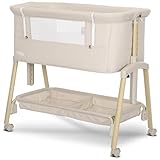 Lorelli Baby Beistellbett Millie, Stubenwagen mit faltbaren Seitenwand, Höhenverstellbares Babybett mit Matratze, Faltbares Zustellbett, Beige