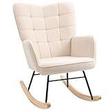 HOMCOM Schaukelstuhl Sessel Relaxsessel Schaukelsessel Wohnzimmersessel Schwingsessel Akzentstuhl für Schlafzimmer, Belastbarkeit bis 120 kg, Berbervlies, Beige 98 x 71 x 101 cm