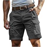 Cargo Shorts Herren Kurze Hosen Sommer Cargohose Kurz Arbeitshose Leicht Trainingsshorts mit Seitentaschen Laufshorts Sommershorts Große Größen Wanderhose Freizeitshorts Dunkelgru L