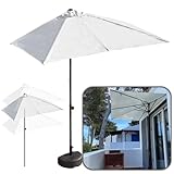 CWCQGH Gartensonnenschirme Gartensonnenschirm Balkon-Halbschirm mit robustem Halbfußständer, 200 x 100 cm, 250 x 130 cm Rechteckiger Halbschirm für kleine Flächen,White-200X100cm(with Base)