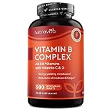 Vitamin B Komplex mit Vitamin C + D + Biotin - 500 Tabletten für +1 Jahr Vorat, Stoffwechsel, Psychische Funktion, Nervensystem (EFSA) - Nutravita