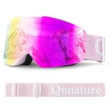 Qunature Skibrille Snowboardbrille UV-Schutz Ski Brille Damen/Herren Brillenträger Anti-fog Helmkompatible Atmungsaktive Schneebrille für Unisex Erwachsene, Skifahren, Snowboarden Rosa