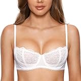 DOBREVA Damen Dirndl BH Push Up Balconette Spitzen BH Große Größen Sexy Soft Transparent Weiss 80B