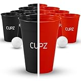 CUPZ - ESTD. 2022 - Becher Set 22 Hartplastikbecher - Wiederverwendbar und Spülmaschinenfest - Perfekt für jede Gelegenheit - 16oz / 473ml - (11 Schwarz + 11 Rot) (Black/Red)