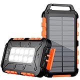 Solar Powerbank 10000mAh, PD15W Tragbare Solar Ladegerät mit Solarpanel USB C Externer Akku Outdoor Wasserdichtes mit LED Taschenlampe und 3 Ausgängen für Camping, Smartphones, Tablets und Mehr