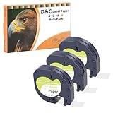 D&C 3x 91220 Etikettenband für Dymo LetraTag 12mm x 4m，Schwarzer Druck auf weißem Etikettierpapier kompatibel Etikettiergerät für Dymo Letratag XR, LT-100T, 200B, LT-100H, XM