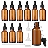 BUCOMTU 10 Stück Pipettenflaschen, 30 ml Pipettenflaschen, Pipettenflasche Aus Glas mit Tropfer und Trichter, Apothekerflaschen für ätherische Öle, Parfümöle, Aromatherapie, Massage, Haare