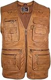 MDM Herren Lederweste, Freizeitweste, Jagdweste, Anglerweste aus weichem Lamm Nappa Leder, Herren, Braun, (Gr. L)