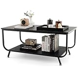 COSTWAY Couchtisch Marmor Optik, Wohnzimmertisch mit unterer Ablage, Sofatisch mit Metallrahmen, Kaffeetisch für Wohnzimmer, Büro, 105 x 55 x 46,5 cm (Schwarz)