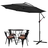 Tubiaz Sonnenschirm 350cm Ampelschirm Groß Alu Kurbelschirm mit Ständer UV-Schutz 40+ Parasol Wasserdicht Gartenschirm Marktschirm für Balkon, Garten, Terrasse,Grau