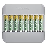 VARTA Akku Ladegerät, inkl. 8x AA 2100mAh, Batterieladegerät für wiederaufladbare AA/AAA Batterien, bis zu 8 Akku, Eco Charger Pro Multi, Einzelschachtladung, Gehäuse aus 75% recyceltem Material