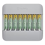 VARTA Akku Ladegerät, inkl. 8x AA 2100mAh, Batterieladegerät für wiederaufladbare AA/AAA Batterien, bis zu 8 Akku, Eco Charger Pro Multi, Einzelschachtladung, Gehäuse aus 75% recyceltem Material