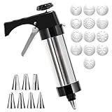 Dyaucwpo Edelstahl-Gebäckpresse, Gebäckspritze, Kekspresse mit 13 Schablonen und 8 Tüllen, Spritzgebäck Presse, Garnierspritze, Teigspritze, Keksmaschine, Backzubehör, Plätzchenpresse, Kekshersteller