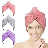 ACWOO Handtuch Haarturban, 3 Stück Turban Haartrockentuch Mit Knopf, Kopftuch für Lange Haar, Schnelltrocknend Mikrofaser Handtuch, Weich Saugstark