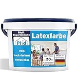 Plid® Latexfarbe Weiß matt - Abwaschbare Farbe Innen für Küche & Badezimmer - Latexfarbe abwaschbar leicht zu reinigen & nicht schlämmend -Latexfarbe abwaschbar nicht füllend (5000ml - matt)