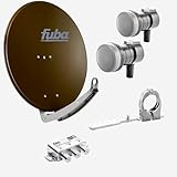 Fuba Sat Anlage 1 Teilnehmer - 2 Satelliten (z.B. Astra/Hotbird) | DAA 780 B Satellitenschüssel 80cm Alu braun (Testergebnis: ausgezeichnet)* + 2X Single LNB + Multifeedschiene + DiSEqC-Schalter