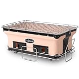 Fire Sense Yakatori 60450 Innenroste Holzkohle-Chrom-Kochgrill, japanischer Tischgrill, handgefertigt mit Ton, verstellbare Belüftung für Outdoor-Grill, Camping, Reisen, groß – Hellbraun