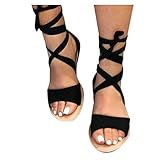 Damen Espadrilles Plateau mit Bändern zum Schnüren Sommer Peep Toe Sandalen Strandschuhe Schöne Sommerschuhe Elegante Sandaletten